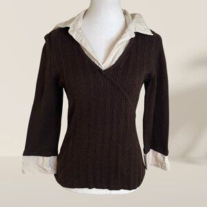 🤎 Style & Co. Brown Cable Knit Sweater Layered Look - Size L
